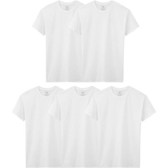 Fruit of the Loom Boys White T Shirts Undershirts Tanks 5 Pack Cotton Crew - Picture 1 of 3